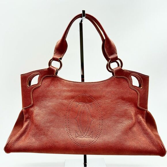 Cartier Handbags - Cartier Authentic Marcello Rust/Brick Red Textured Leather Handbag/Purse/Satchel
